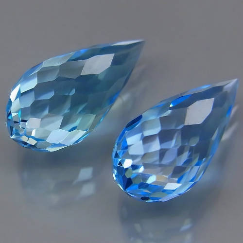 Briolette Swiss Blue Topaz 5.06Ct. PAIR! Ravishing Color  Brazil