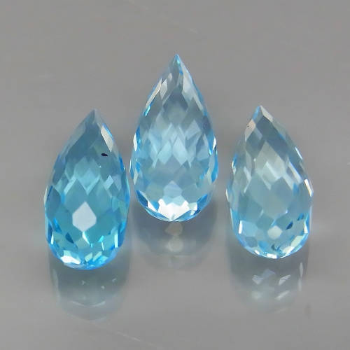 Briolette Swiss Blue Topaz 7.63Ct. 3 Pieces! Ravishing Color  Brazil