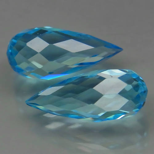 Briolette Swiss Blue Topaz 5.77Ct. PAIR! Ravishing Color  Brazil