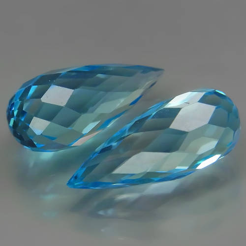 Briolette Swiss Blue Topaz 5.77Ct. PAIR! Ravishing Color  Brazil