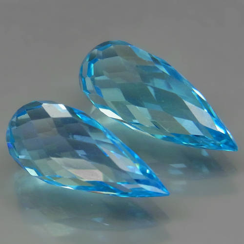 Briolette Swiss Blue Topaz 5.77Ct. PAIR! Ravishing Color  Brazil