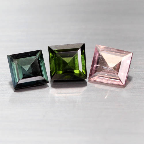 1.96Ct. Tourmaline Natural Square Pink & Green & Blue Good Color Attractive!