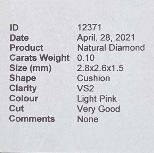 Certified Argyle Mine 0.10Ct VS2 Light Pink Cushion Natural Diamond