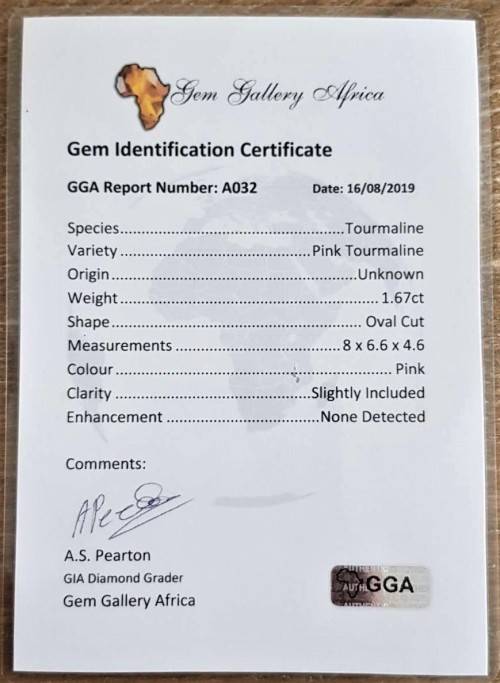 **Certified**1.57Ct. Tourmaline  Oval Top Hot Pink Very Good Color & Full Fire! Natural