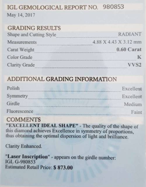 0.60Cts DIAMOND RADIANT CUT VVS2 LIGHT YELLOW `CERTIFIED` SPARKLING  COLOR NATURAL