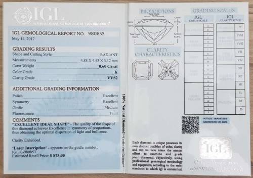 0.60Cts DIAMOND RADIANT CUT VVS2 LIGHT YELLOW `CERTIFIED` SPARKLING  COLOR NATURAL