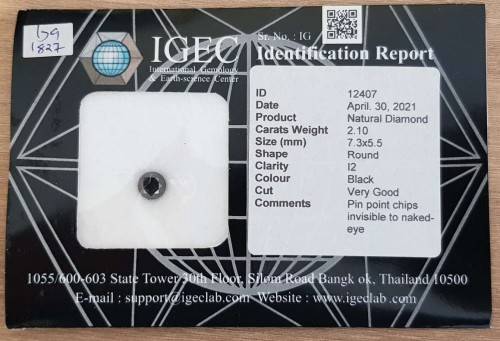 2.10Ct Diamond Jet Black Round **Certified** Loose Natural