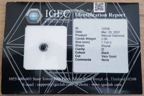 2.06Ct Diamond Jet Black Round **Certified** Loose Natural