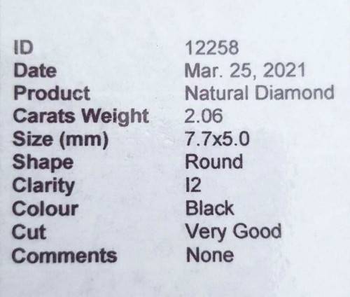 2.06Ct Diamond Jet Black Round **Certified** Loose Natural