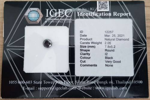 2.05Ct Diamond Jet Black Round **Certified** Loose Natural