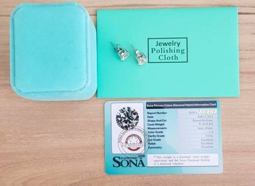 2.00 Carat Earrings Round SONA Diamond **Certified**  VVSI/D Plated in Platinum