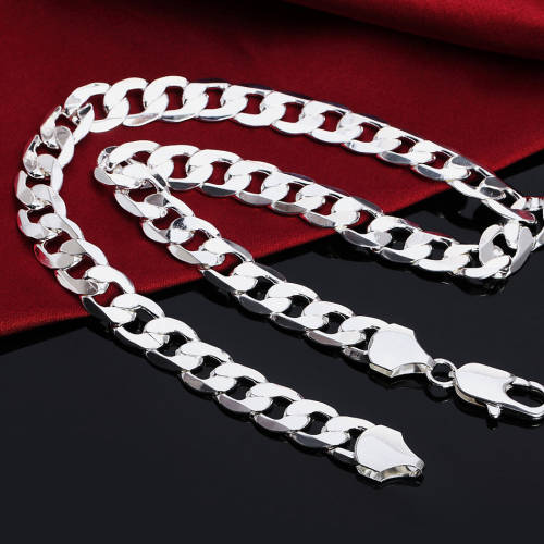 Classic Chain Necklace 8MM 55cm Silver Necklaces Fashion Jewelry