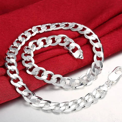 Classic Chain Necklace 8MM 55cm Silver Necklaces Fashion Jewelry