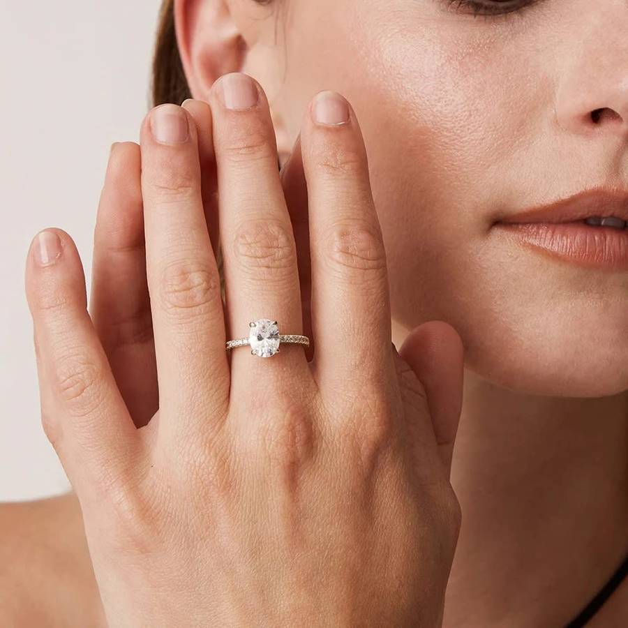 2.00 Carat Moissanite Oval **GRA Certified**  VVSI/D Engagement Ring in Sterling Silver