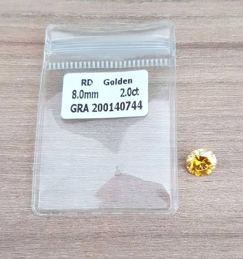 2Cts MOISSANITE  GOLDEN YELLOW  VVSI  8mm ROUND **GRA Certified **BRILLIANT CUT
