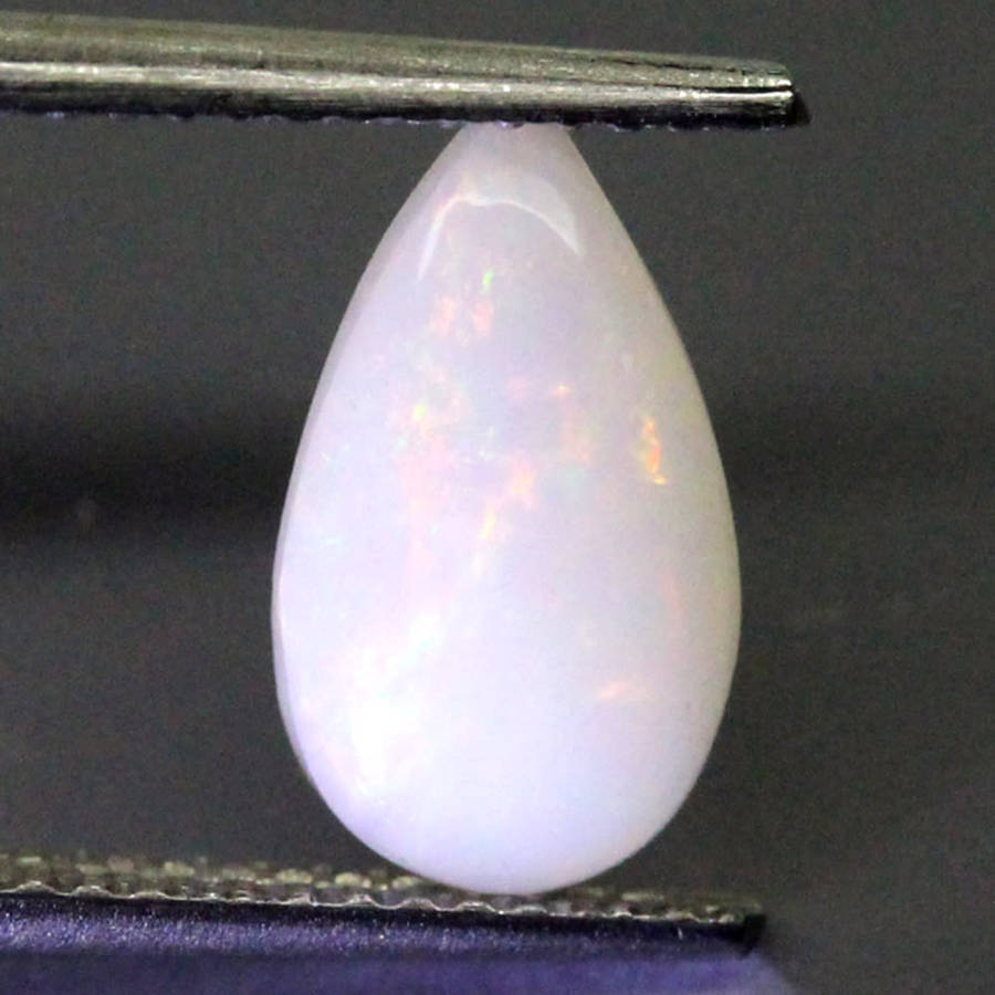 1.23Ct. White Opal Pear Cabochon Multi Colours Glittering Rainbow 3D! Ethiopian