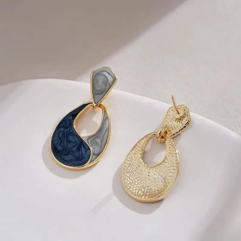Blue Water Drop Oil-Dripping Earrings