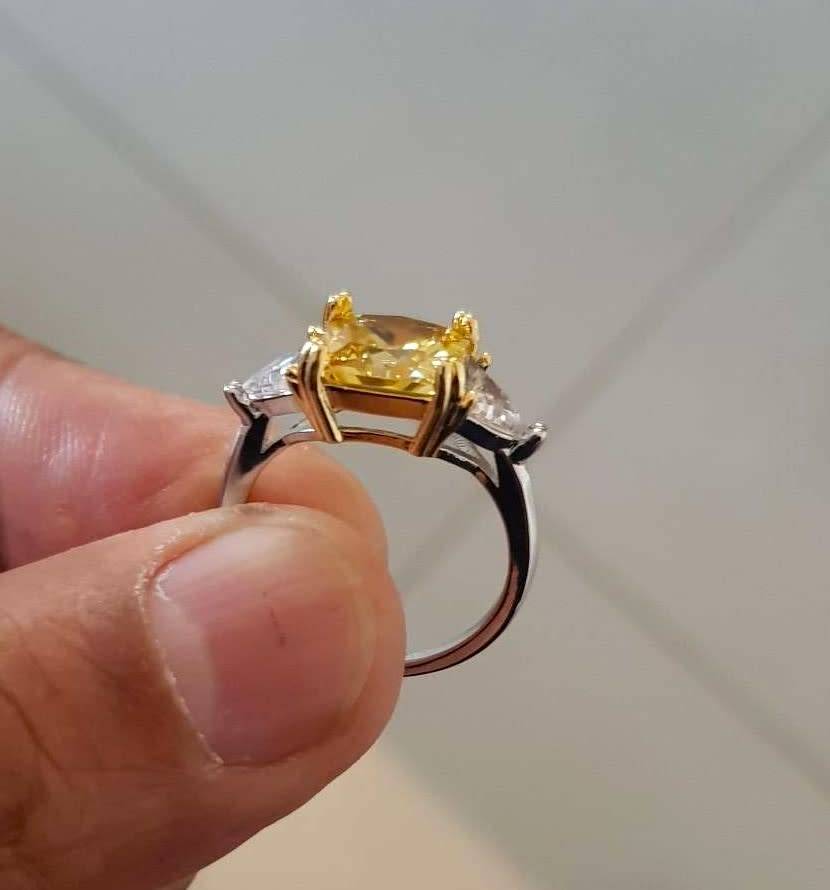 Yellow Radiant & Trillion cut Trilogy Ring 925 Sterling Silver pillow Gemstone