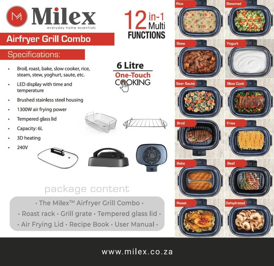 MILEX AIR FRYER GRILL COMBO 12 in 1 MULTI COOKER