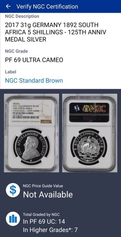 2017 31gram Germany 1892 South Africa 5 Shilling - 125th anniversary medal silver