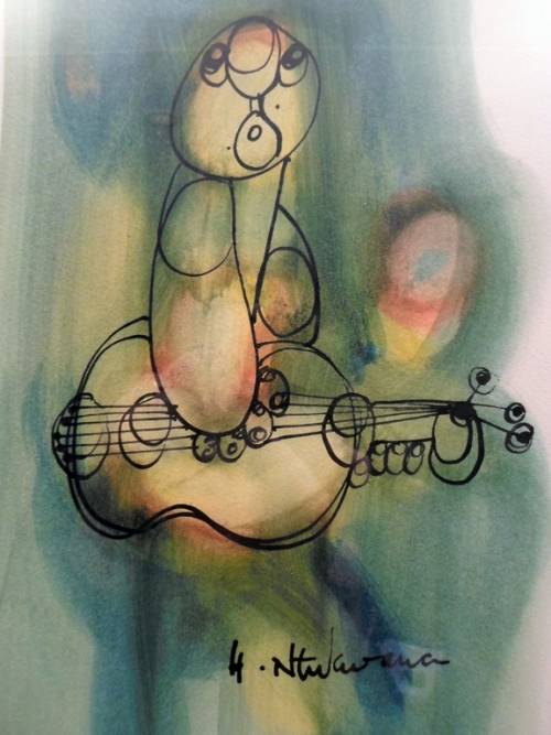 Hargreaves Ntukwana - Abstract - Man with musical instrument Nr 2 - A little treasure, bid now!!