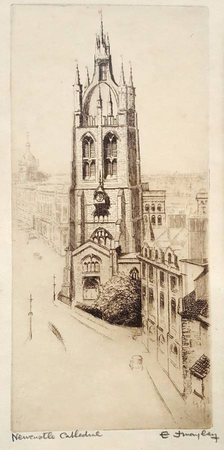EJ Mayley - Newcastle Cathedral - A lovely etching! Giveaway price, bid now!