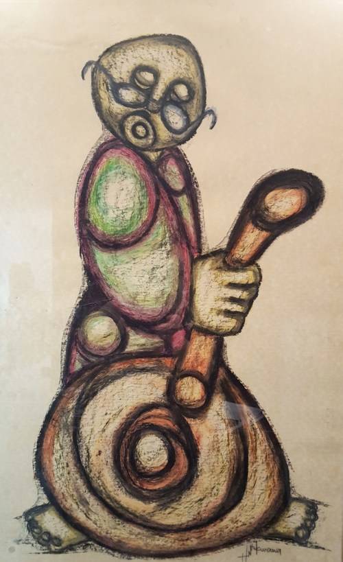 Hargreaves Ntukwana - Figure with drum - 100cm x 61cm -  A true beauty, bid now!!