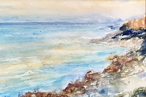 Alice Elahi - Abstract seascape - A stunning watercolor! - Low price! - Bid now!