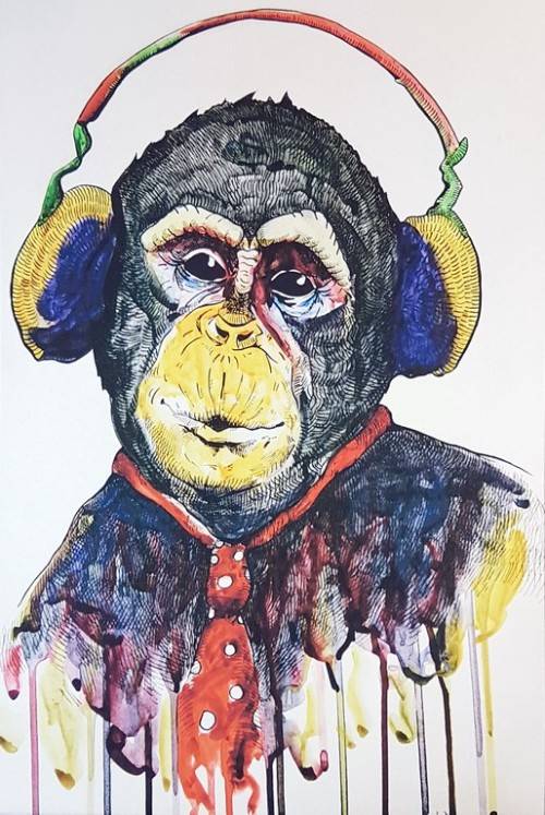 Maltrap Prints - Chimp with headphones - Absolutely magnificent! - Bid now!