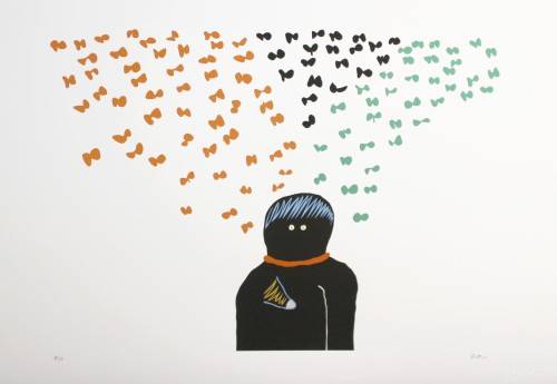 Walter Battiss - Abstract man with butterflies - A beautiful print!  Bid now!
