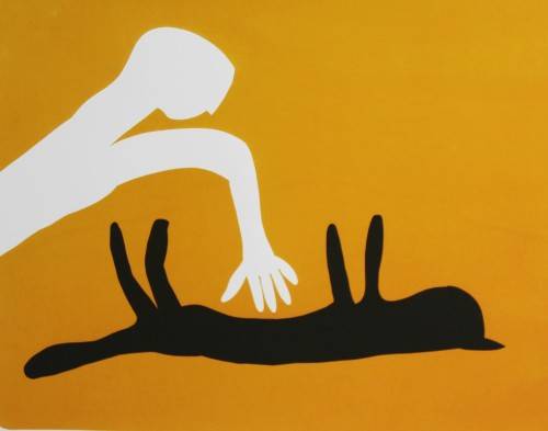 Walter Battiss - Abstract man with his pet - A beautiful print!  Bid now!