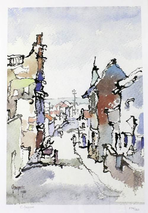 Gregoire Boonzaier  - Cape street scene - A beautiful signed litho print! Giveaway price, bid now!