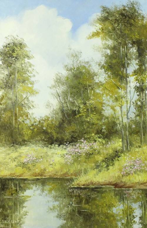 C.S. Ballantyne - River and trees - A lovely painting!! Low price, bid now!