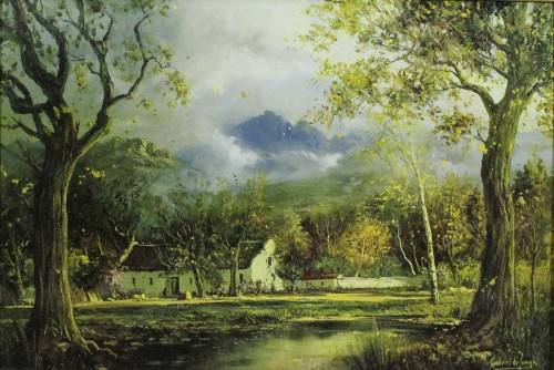 Gabriel de Jongh - Farmhouse with 2 large trees - A beautiful print! Stunning frame! - Bid now!