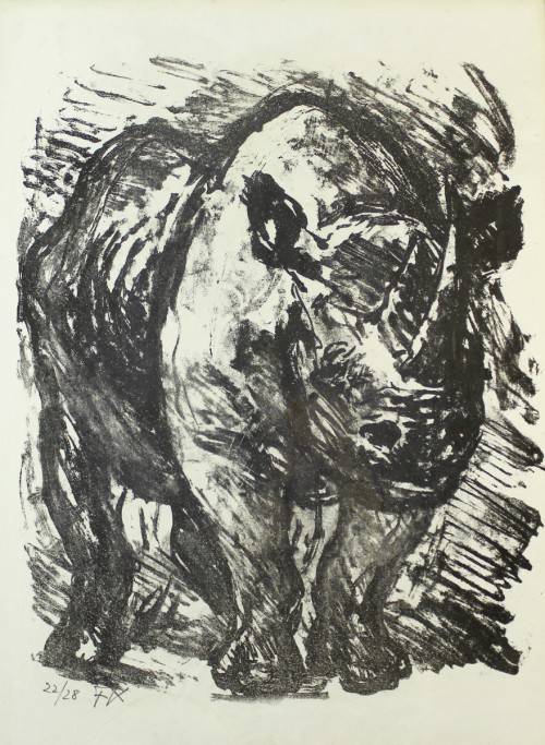 Fritz Krampe - Rhino - A beautiful work! Do not miss out, bid now! *Free courier!
