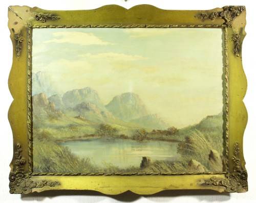 J Kumst - Mountains and pond - An old oil painting! - Giveaway price! - Bid now!!