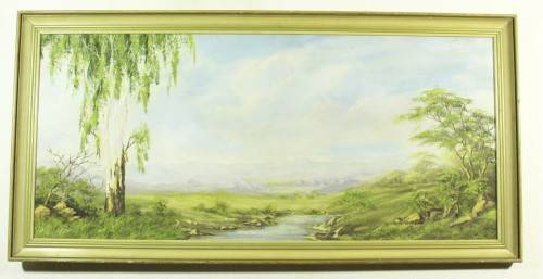 Landscape with river (Possibly Wendy Miles) - Beautiful! Low price, bid now!