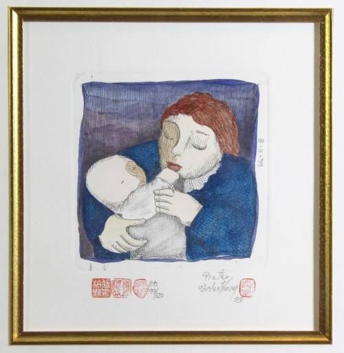 Pieter van der Westhuizen - Mother and baby - A beautiful etching! Bid now! *Free courier!