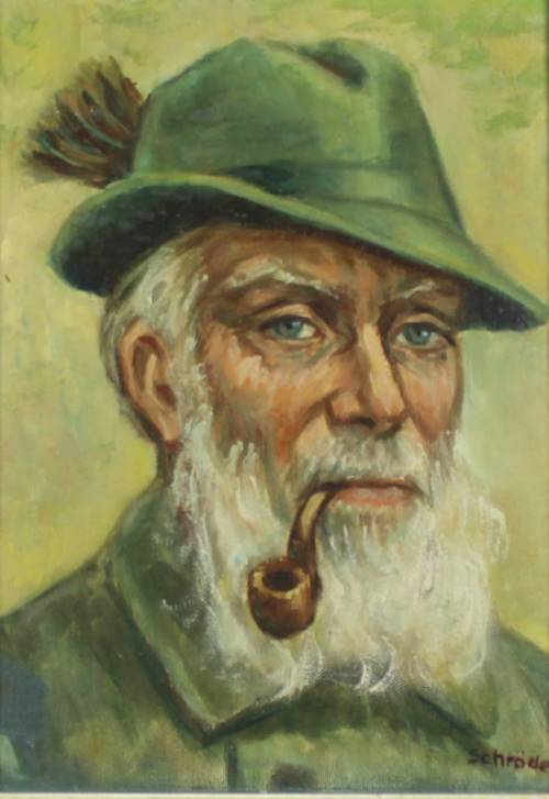 Schroder - Old man smoking a pipe - An old oil painting! - Giveaway price! - Bid now!!