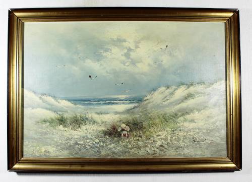 Romei - Little girl on the beach - A lovely painting!! Bid now!!