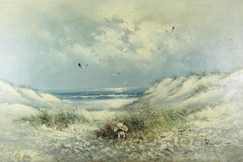 Romei - Little girl on the beach - A lovely painting!! Bid now!!