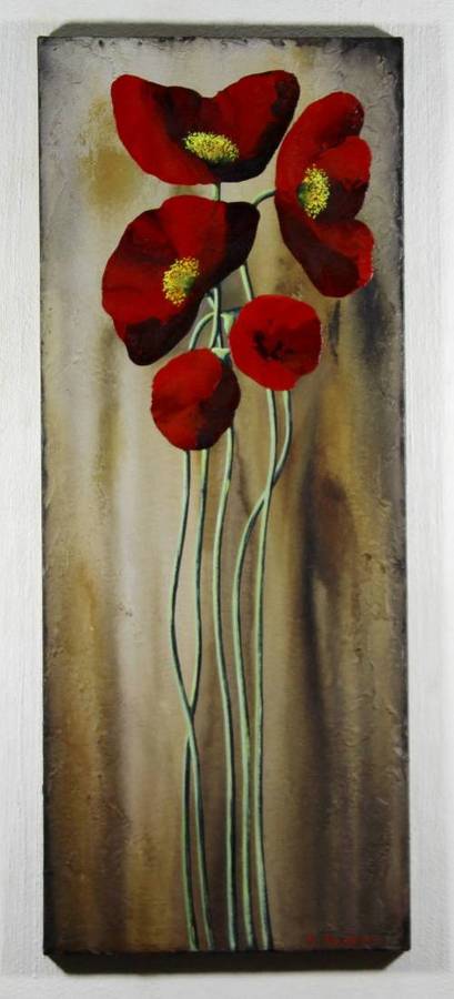 C Becker - Red flowers - A large beauty! - 100cm x 40cm - Bid now!