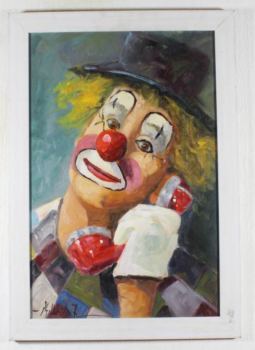Phillip Britz - Clown with a phone - A stunning painting!! Low price, act fast and bid now!