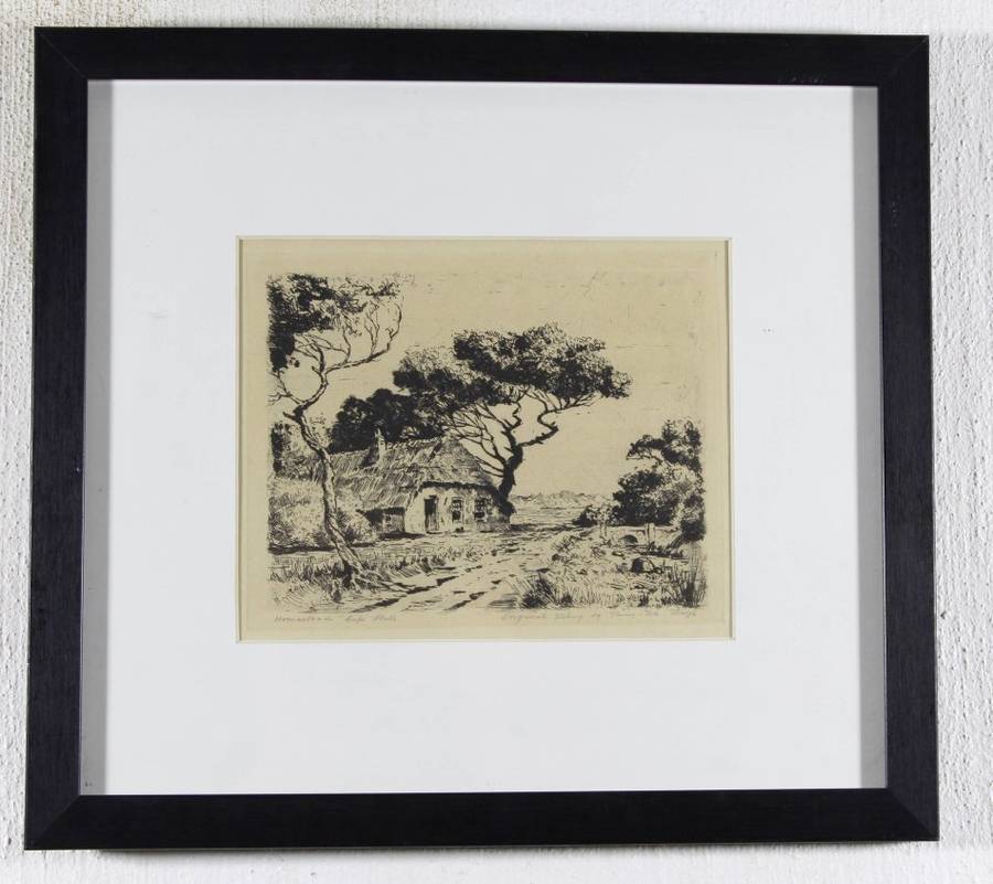 After Tinus de Jongh - Homestead Cape Flats - A beautiful etching!! Bid now!