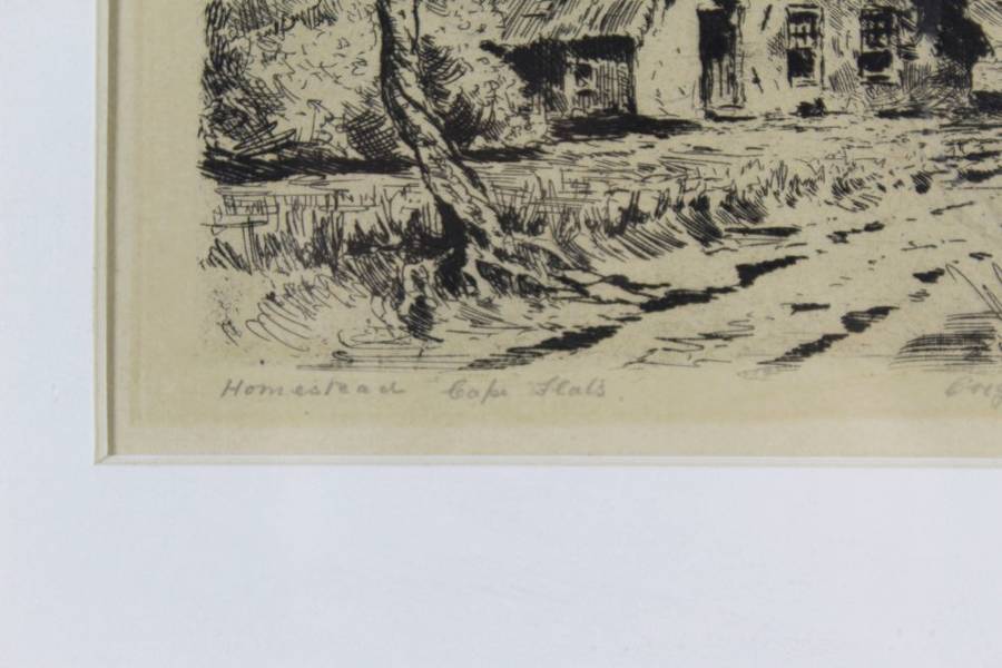 After Tinus de Jongh - Homestead Cape Flats - A beautiful etching!! Bid now!