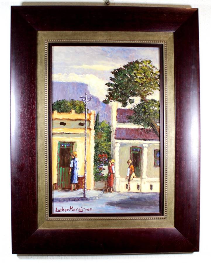 Luther Marais - Street scene with view of Table Mountain