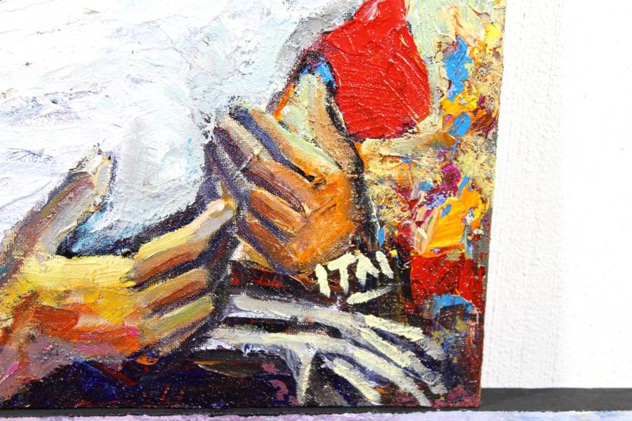 Itai Vangani - Lady with a chicken - A beautiful treasure! - Vibrant and captivating! - Bid now!!