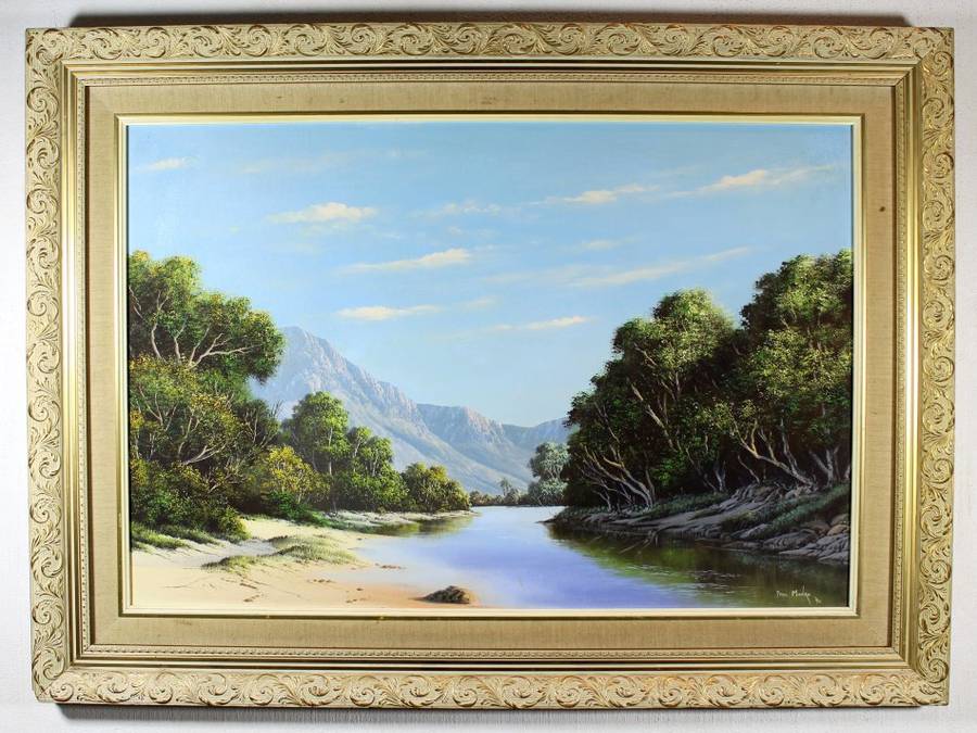 Paul Munro - Landscape with river and mountains - Investment art!! Bid now! *Free courier!