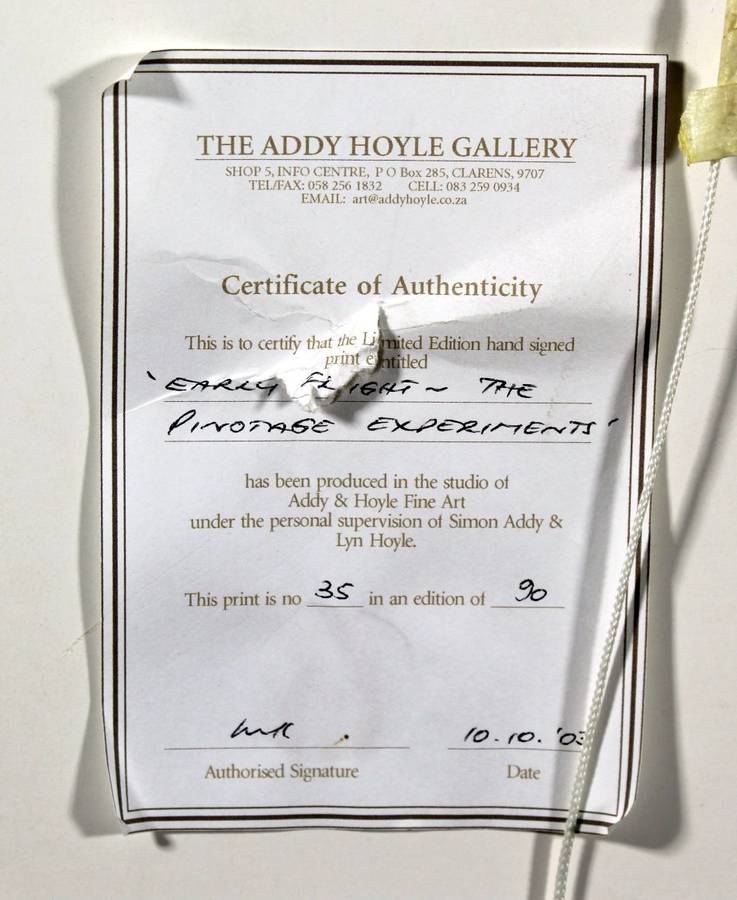 Simon Addy - Early flight - the Pinotage experiment - Limited edition print! - With COA - Bid now!