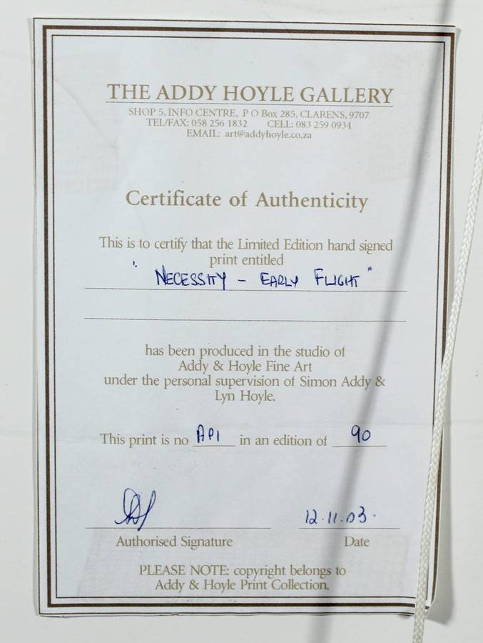 Simon Addy - Necessity- early flight - A beautiful limited edition print! - With COA - Bid now!